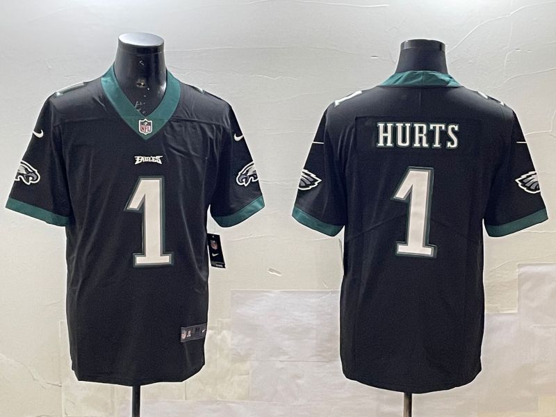 Men Philadelphia Eagles 1 Hurts Black 2025 Nike Vapor Limited NFL Jersey style 1